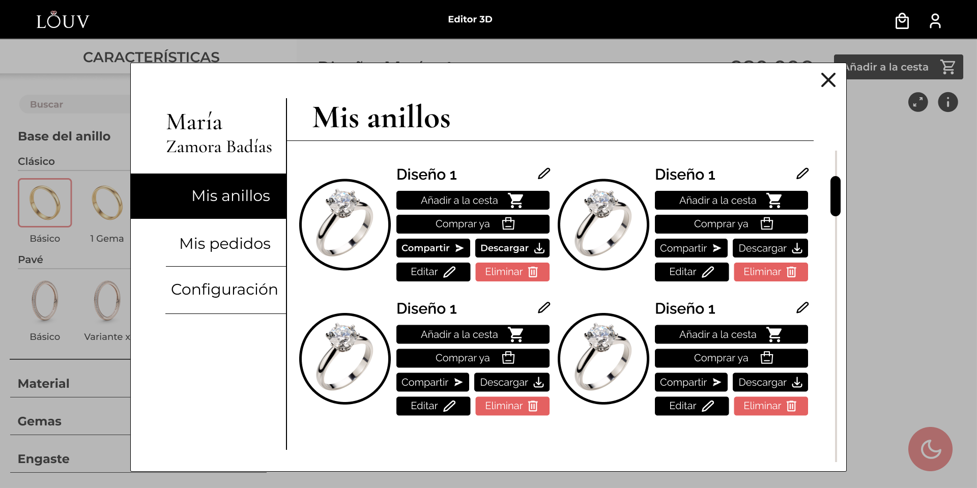 Mokup de los diseño guardados de Louv
