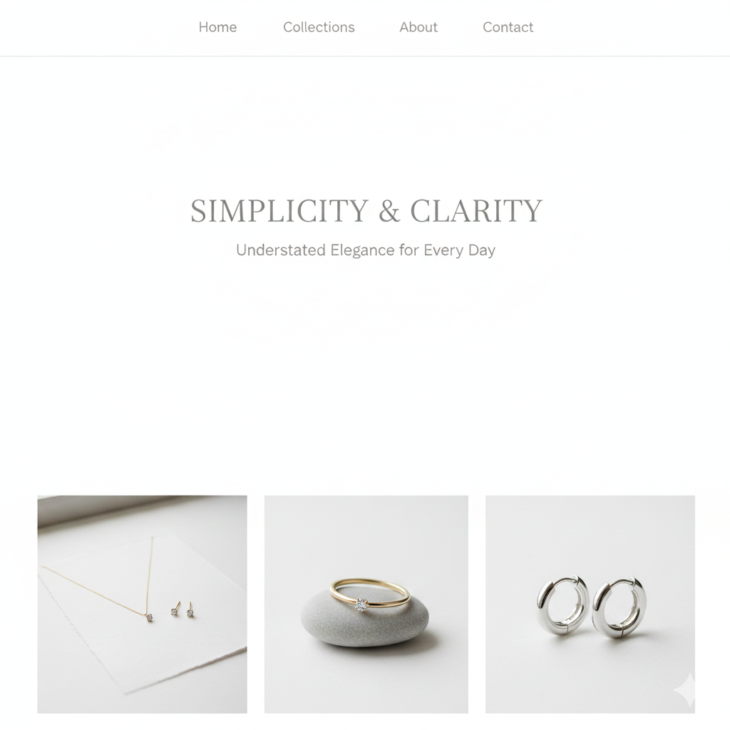 web blanca minimalista con imágenes de joyas