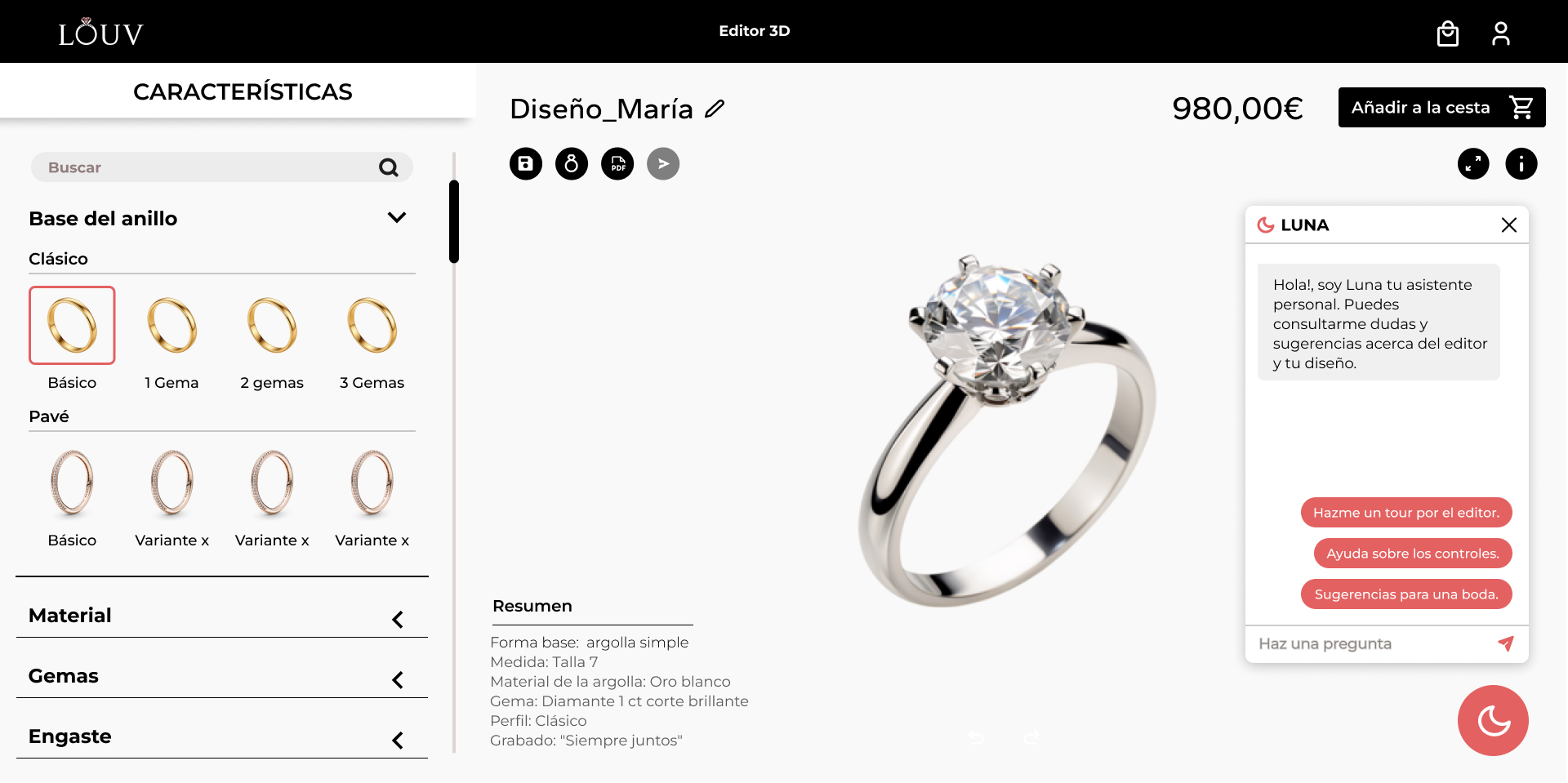 mokup del chatbot Luna de Louv