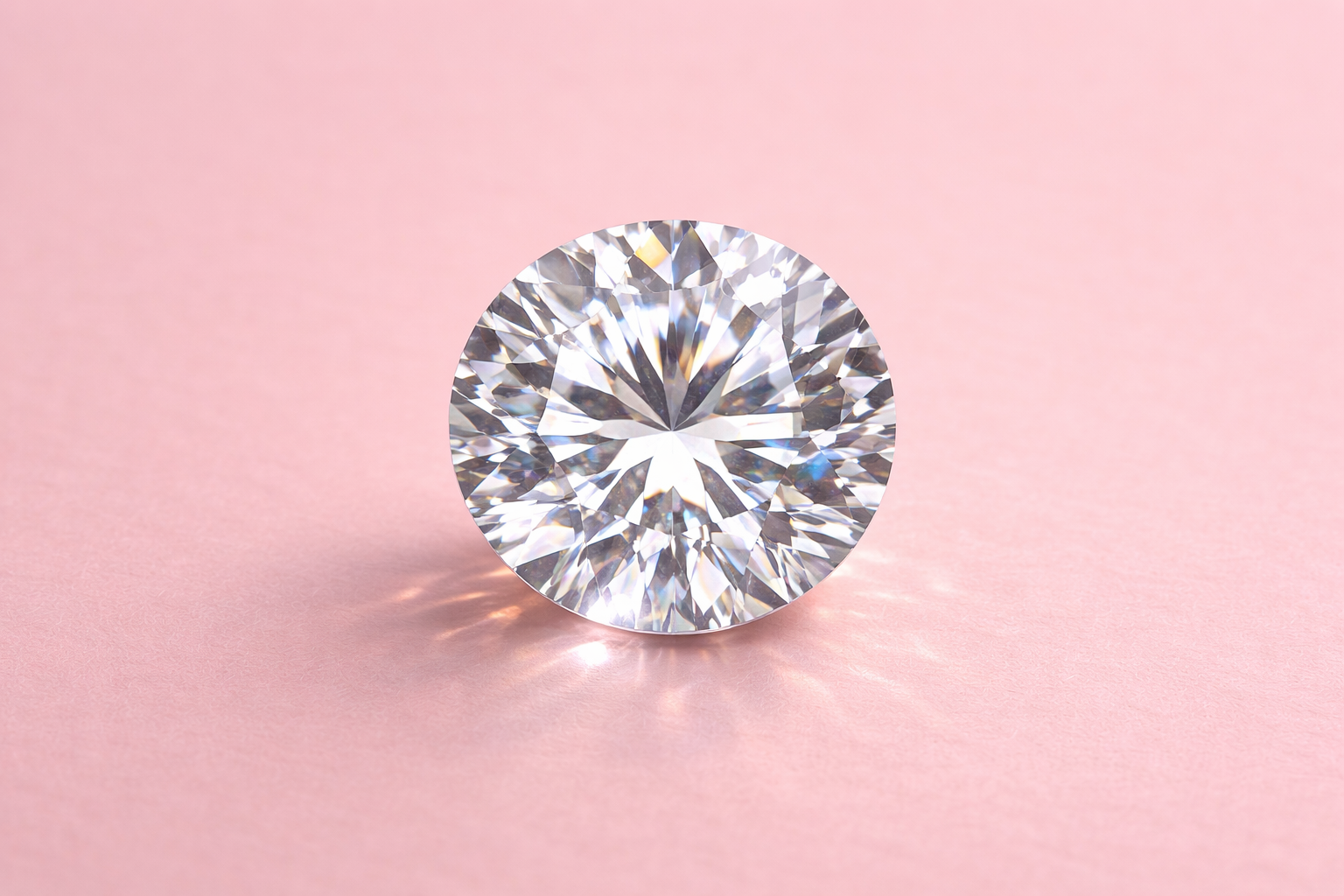 Diamante con corte brillante sobre fondo rosa palo en una foto de estudio bien cuidada.